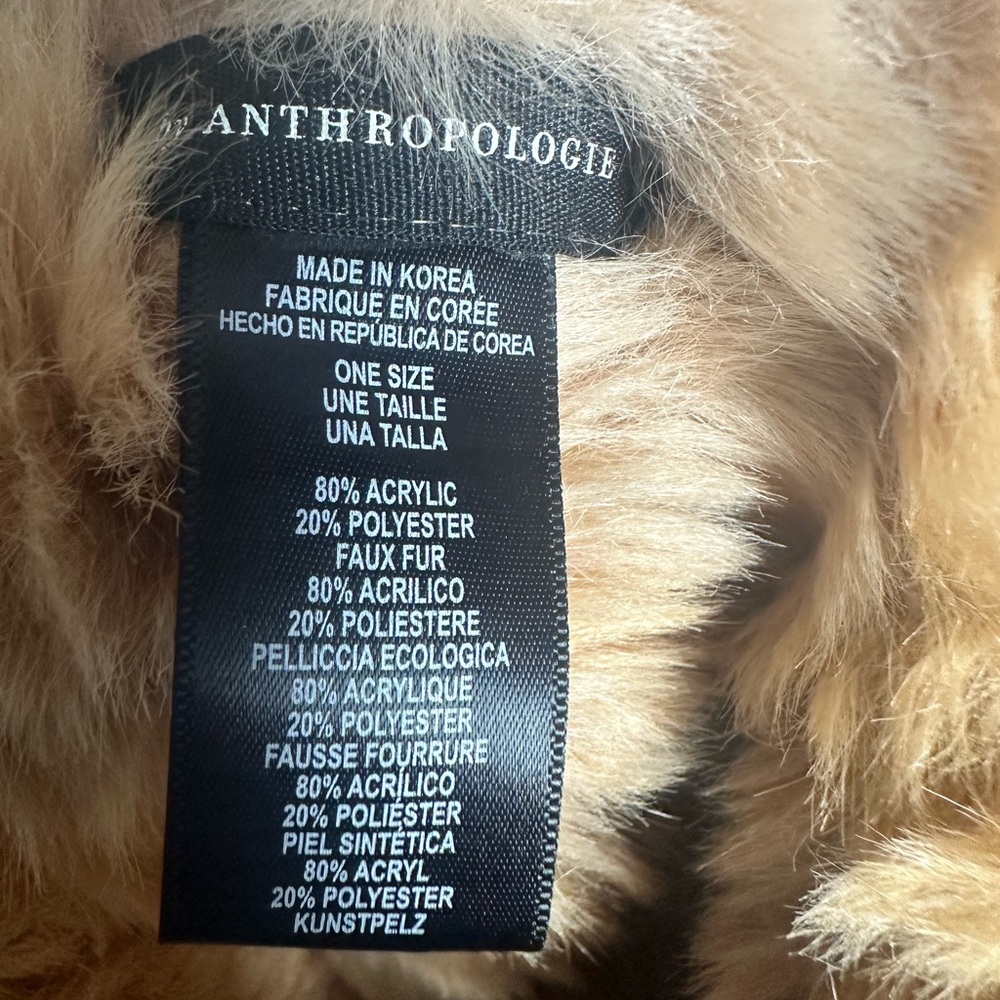 Anthropologie Tan Brown Faux Fur Wrap Scarf Infinity Chunky - Picture 3 of 5